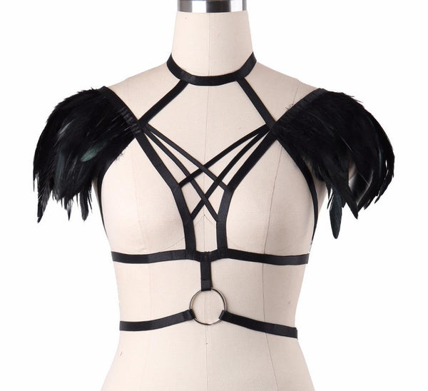 Fire Angel Feather Harness Top by Sexy Festival Wear