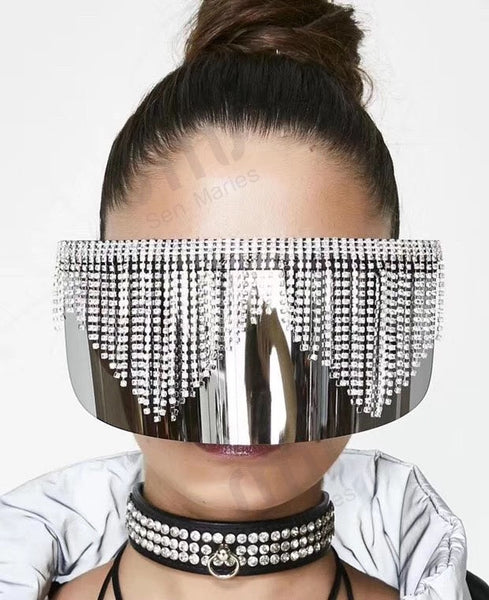 Riana Rhinestone Oversized Mirror Sunglasses