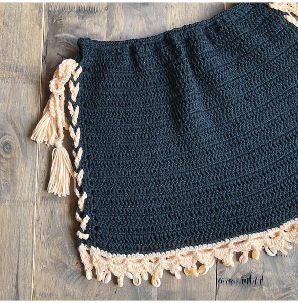 Side Tie Crochet Mini Skirt