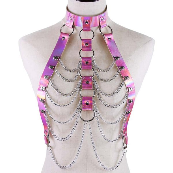Paola Pink Holographic Chain Harness Top