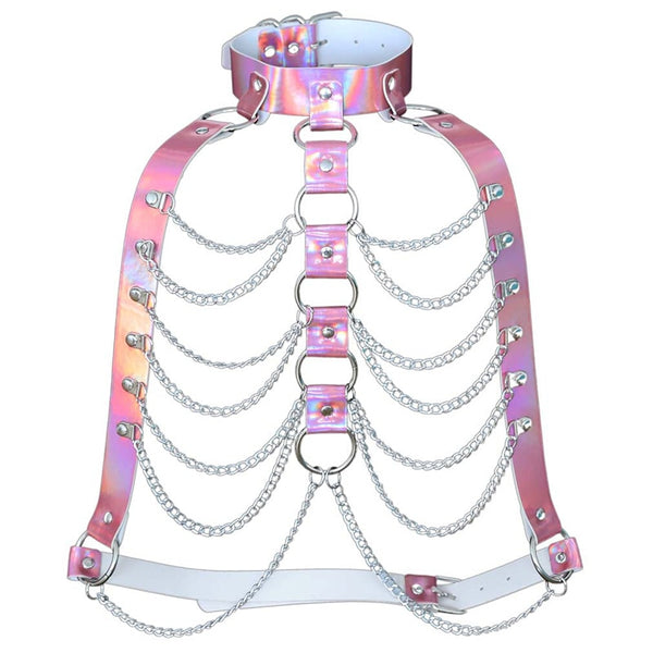 Paola Pink Holographic Chain Harness Top