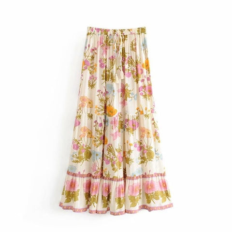 Rosy Ruffled Boho Skirt