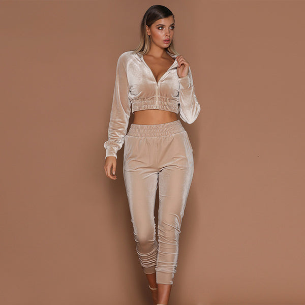 Sexy Velvet Tracksuit Two Piece Set