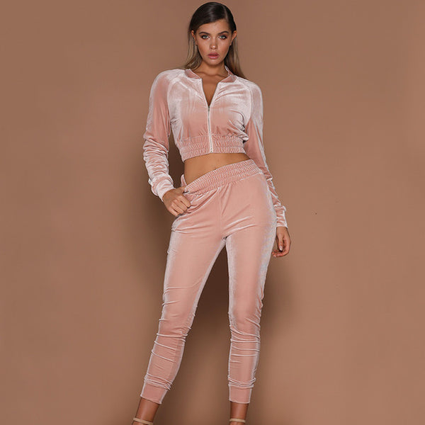 Sexy Velvet Tracksuit Two Piece Set